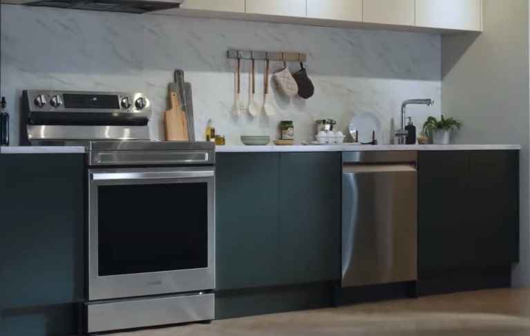 a cooking range in a kitchen
