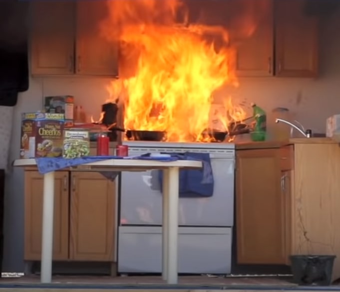 picture of a stove on fire