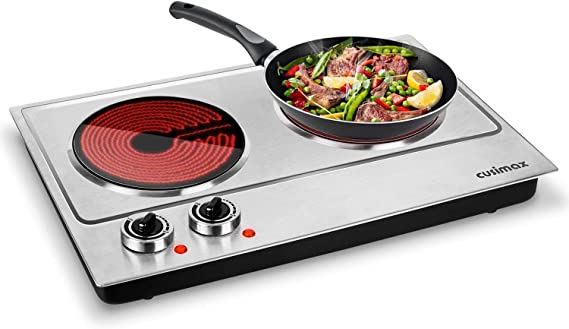 CUSIMAX Hot Plate, 1800W Double Burners, Infrared Cooktop